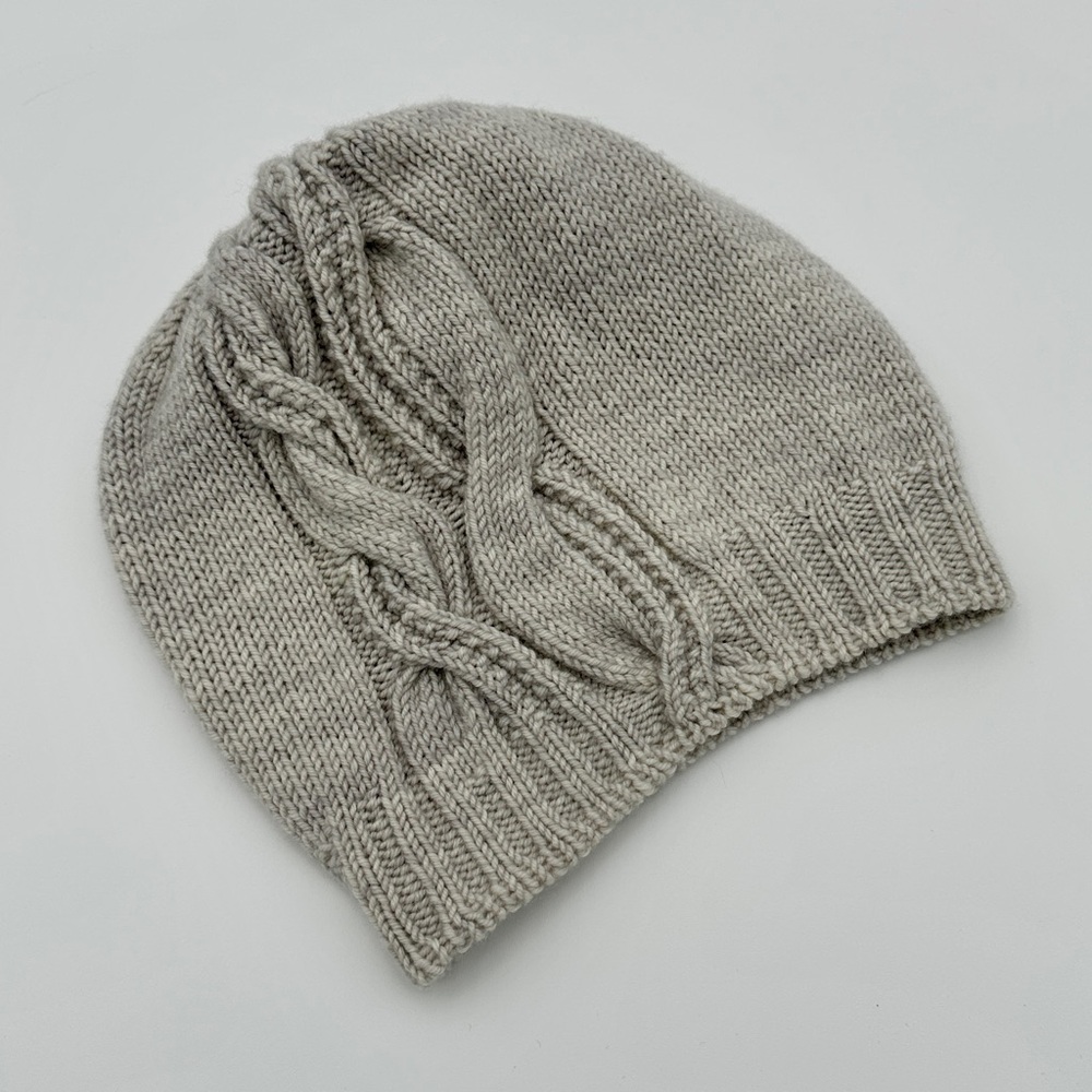 Gray Cable Hand Knit Beanie